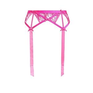 NWT FOR LOVE & LEMONS HOT PINK EMBROIDERED MESH GARTER BELT SIZE S
